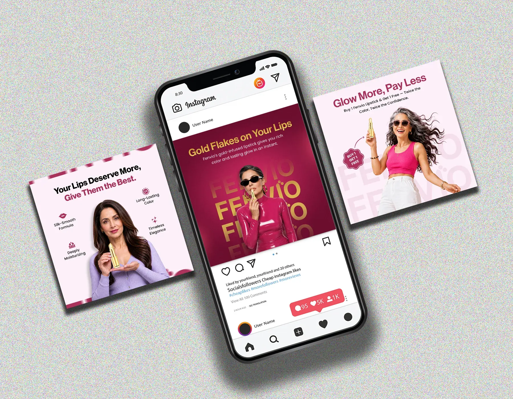 Fenvio social media posts shown on a phone mockup
